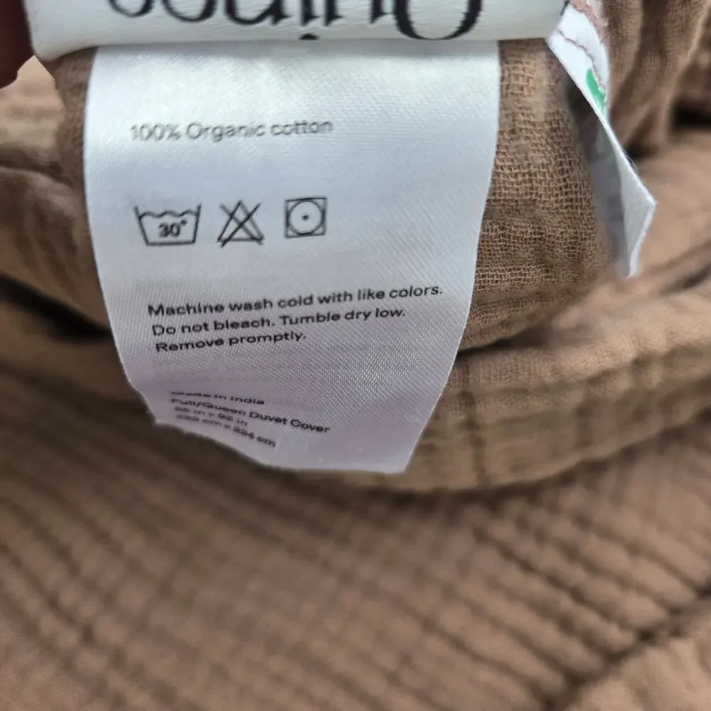 Quince Organic Cotton Airy Gauze Duvet Cover 3Pc Set Full Queen Dusty Mauve READ